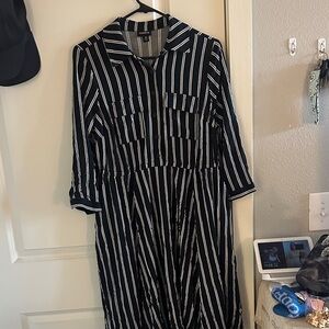 Torrid Black and White Long Sleeve Striped Dress